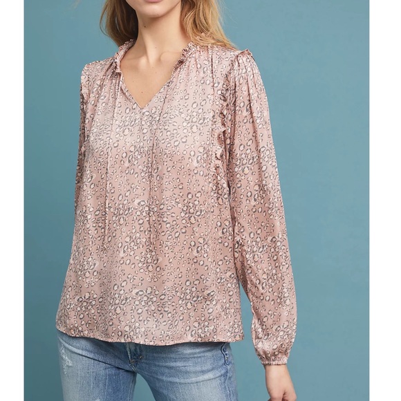 Anthropologie Tops - Anthropologie Sz M Ruffled Leopard Print Blouse by Dolan EUC
